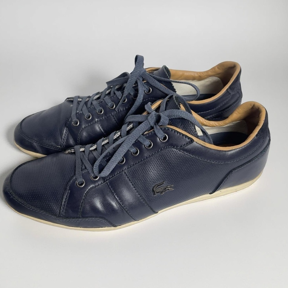Lacoste Men’s Alisos Blue Leather Lace Up Sneakers Size 10